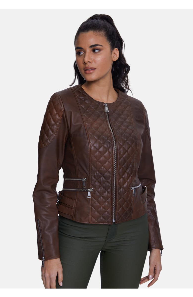 Furniq UK Edith Leather Jacket, Alternate, color, Whiskey