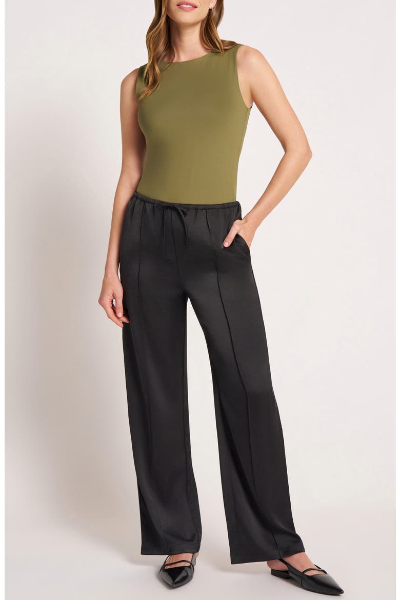 Roselle Drawstring Satin Pants, Alternate, color, BLACK