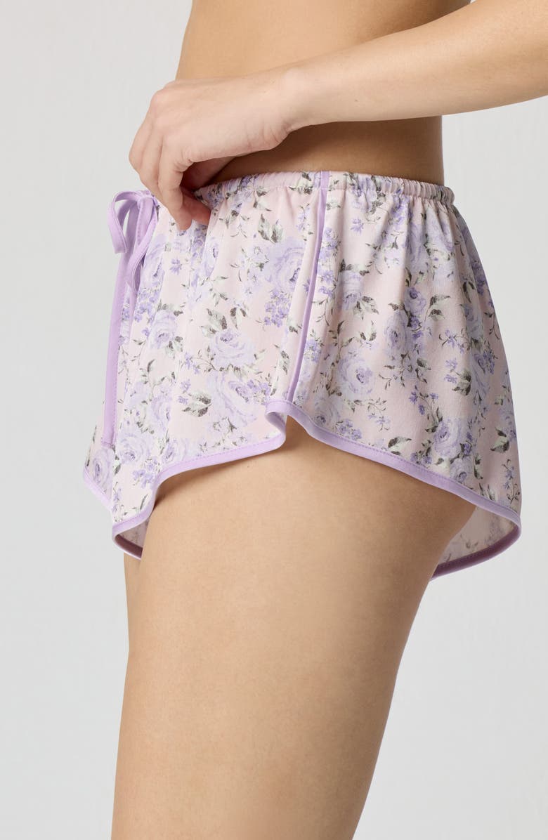 Florence by Mills Silky Satin Sleep Shorts, Alternate, color, Lavender Bouquet