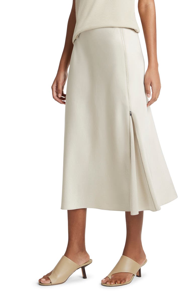 Side Zip Detail Satin Slip Skirt, Alternate, color, LT SEPIA