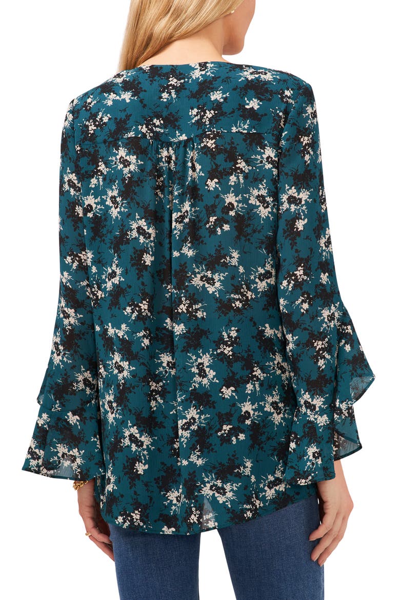 Floral Ruffle Cuff Blouse, Alternate, color, RICH SPRUCE