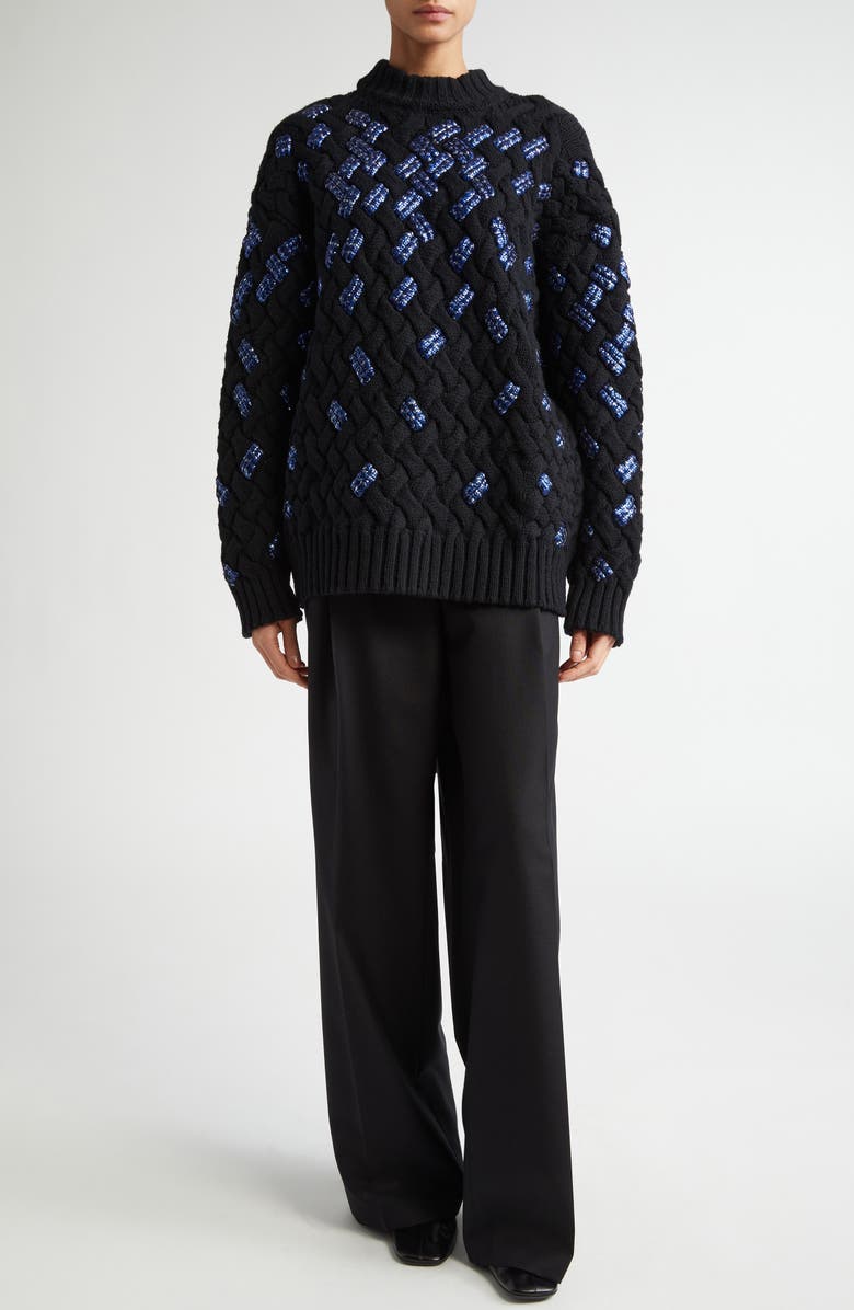 Dries Van Noten Embellished Virgin Wool Cable Knit Sweater, Alternate, color, 