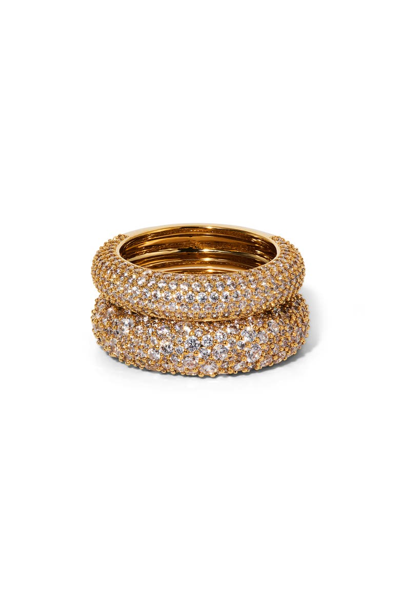 Set of 2 Crushed Cubic Zirconia Stacking Rings, Main, color, GOLD