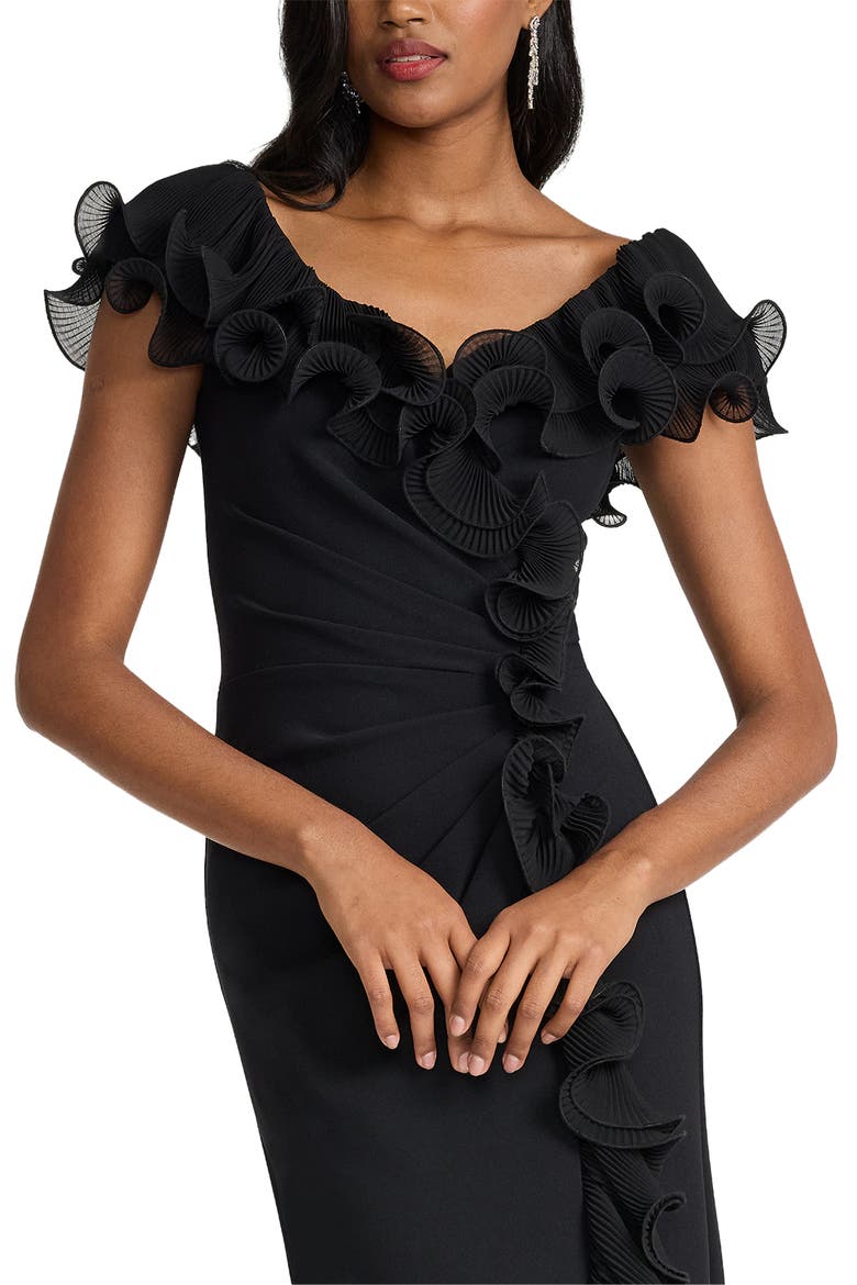 Pleated Ruffle Gown, Alternate, color, BLACK