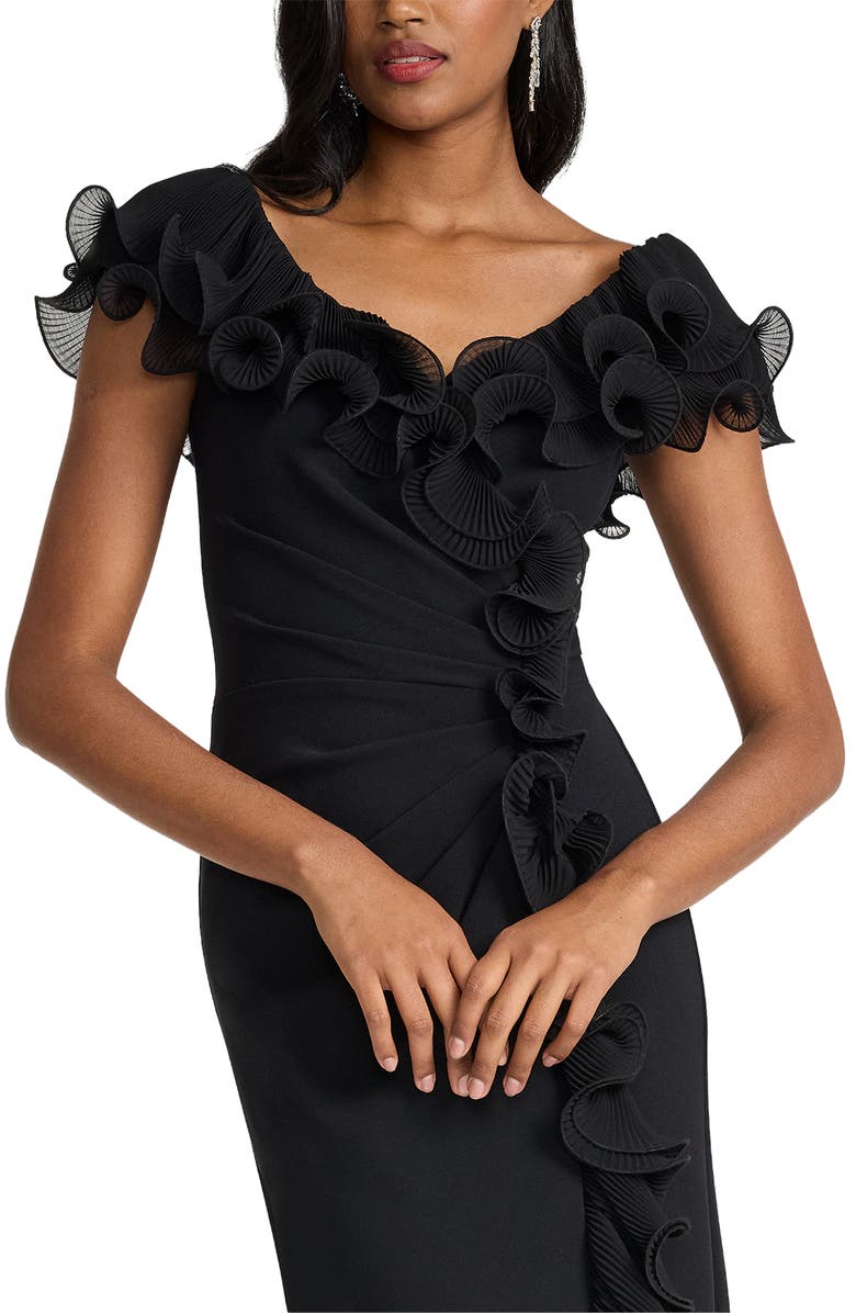 Tadashi Shoji Pleated Ruffle Gown, Alternate, color, Black