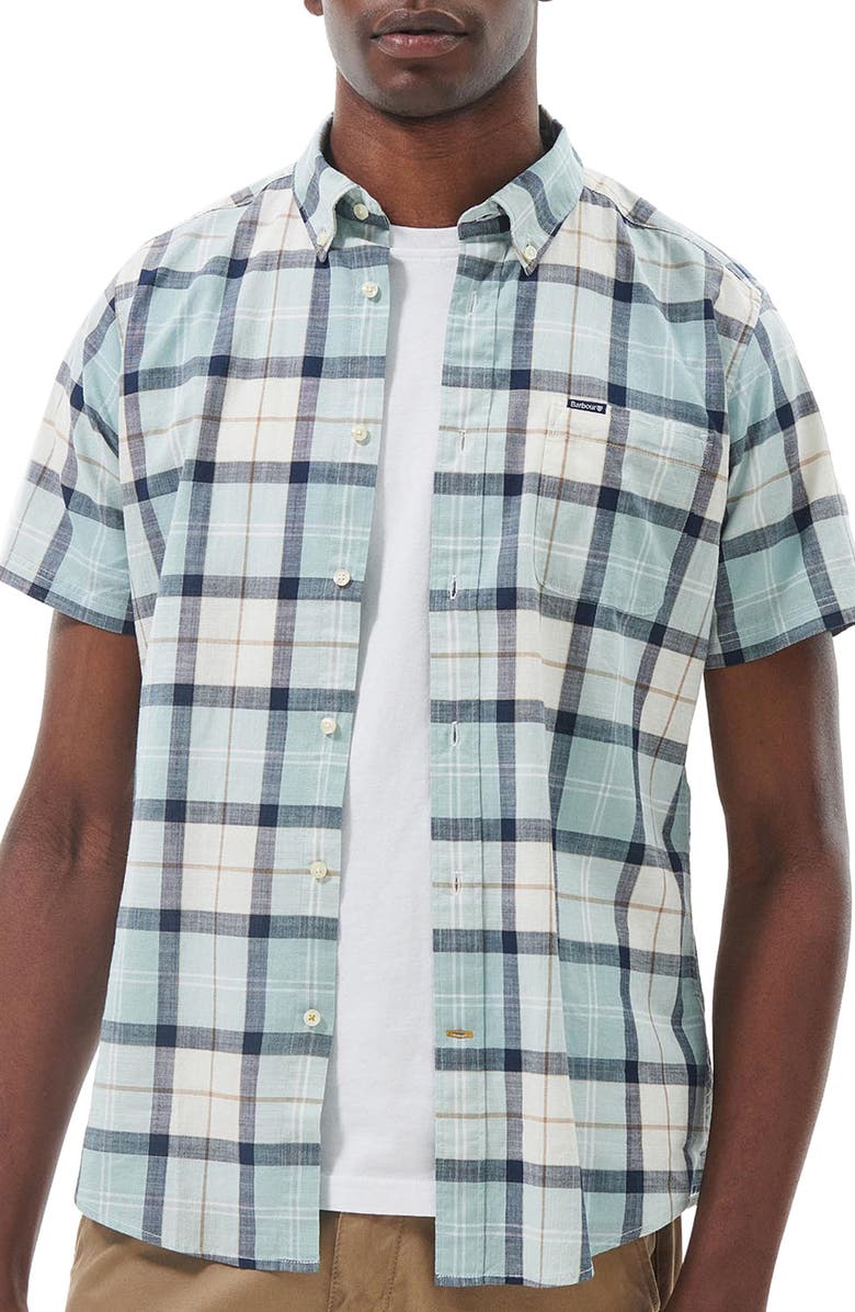 Barbour Delton Tailored Fit Plaid Short Sleeve Cotton Button-Down Shirt, Main, color,