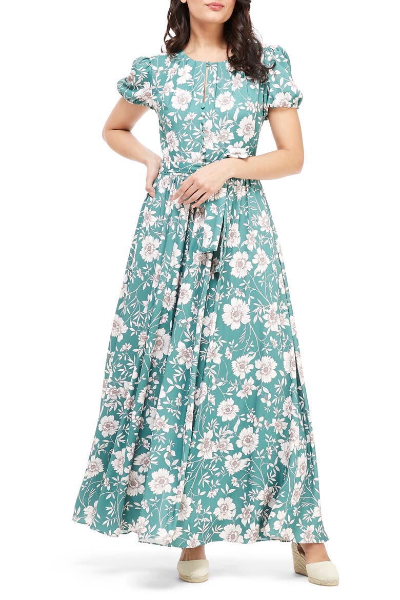 Shannon Pleat Neck Maxi Dress, Main, color, JADE/ IVORY