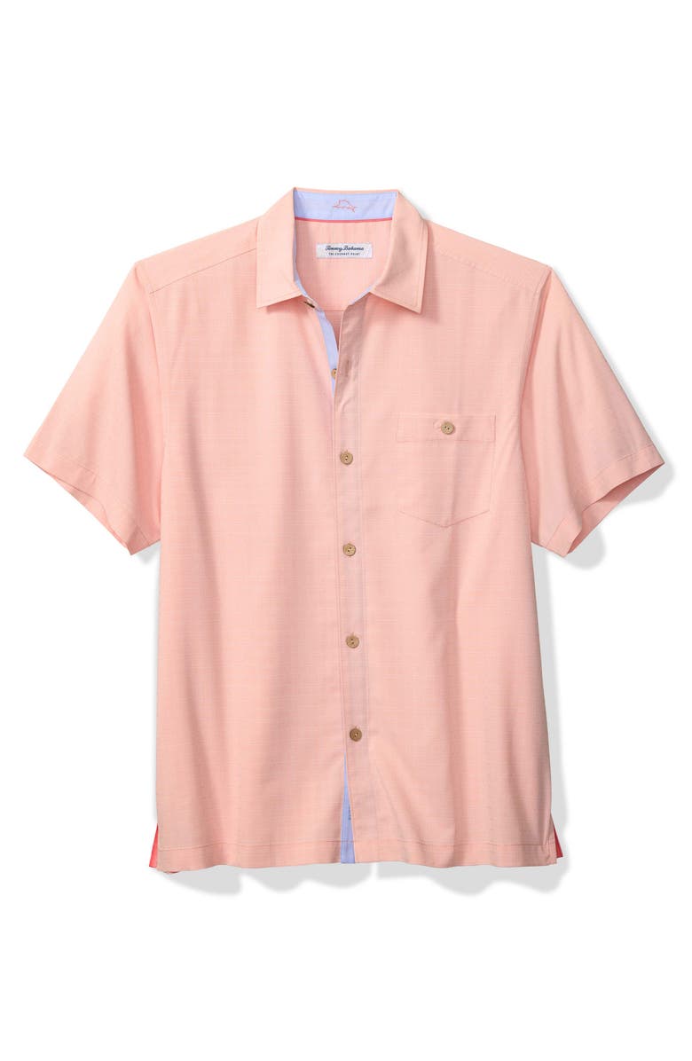 Tommy Bahama Castal Cool Costa Check Short Sleeve Button-Up Shirt, Main, color, Pure Salmon
