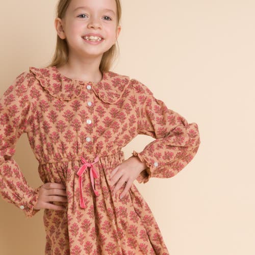 Beet World Girls' Long Sleeves Dress With Velvet Tie In Vintage Pink