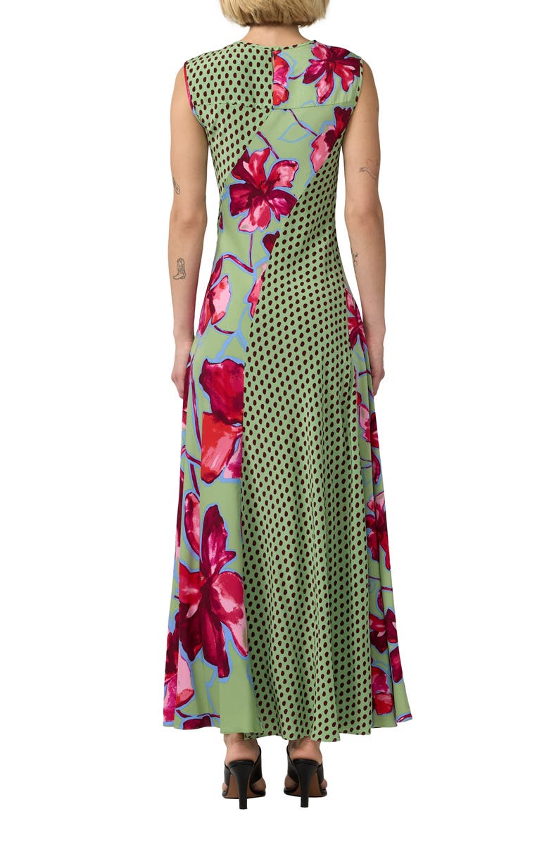 DVF Cory Mixed Print Sleeveless Maxi Dress, Alternate, color, Hibiscus Smoke Polka Dot