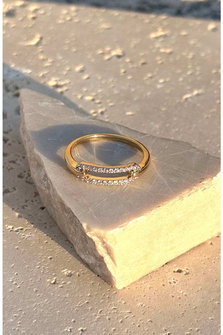14K Gold Plated Cubic Zirconia Link Ring, Alternate, color, GOLD