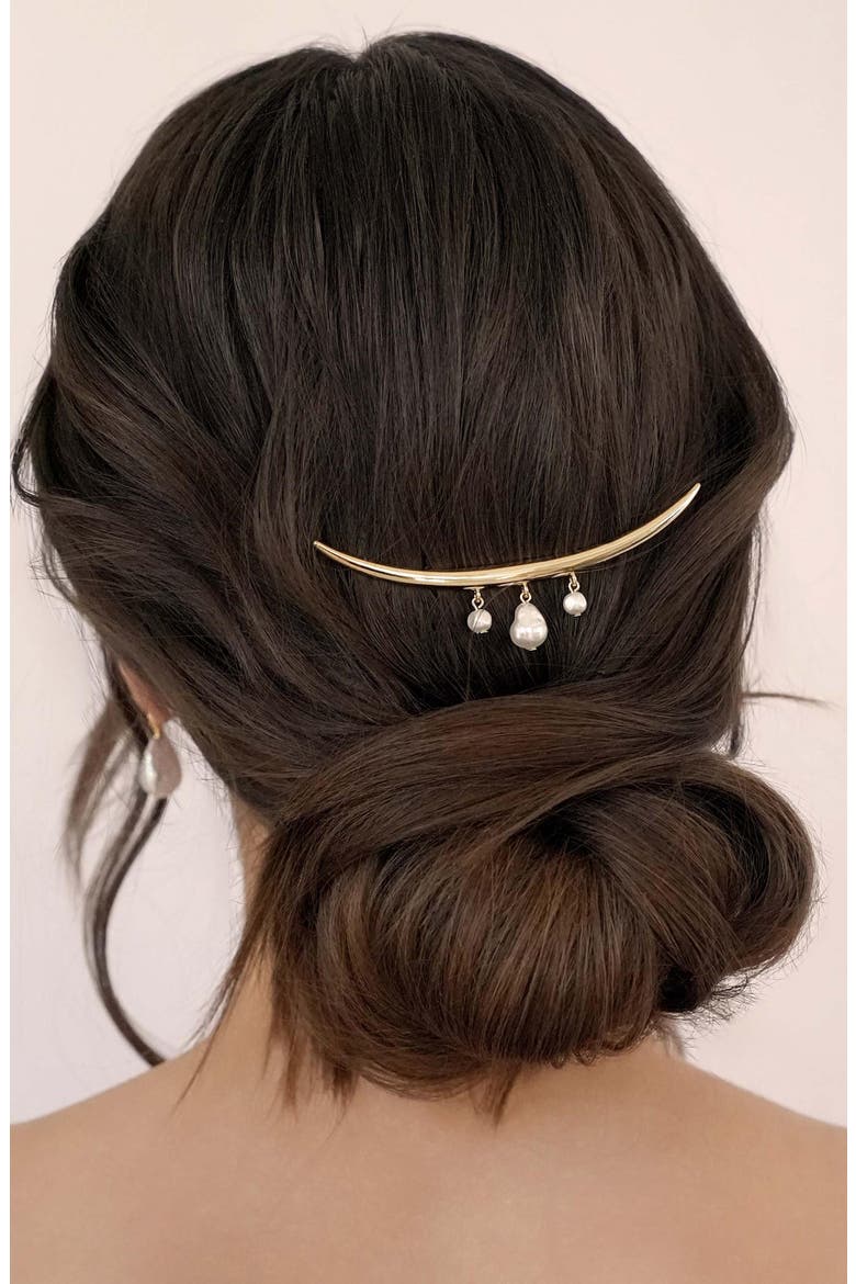 Mermaid Faux Pearl Barrette, Alternate, color, GOLD