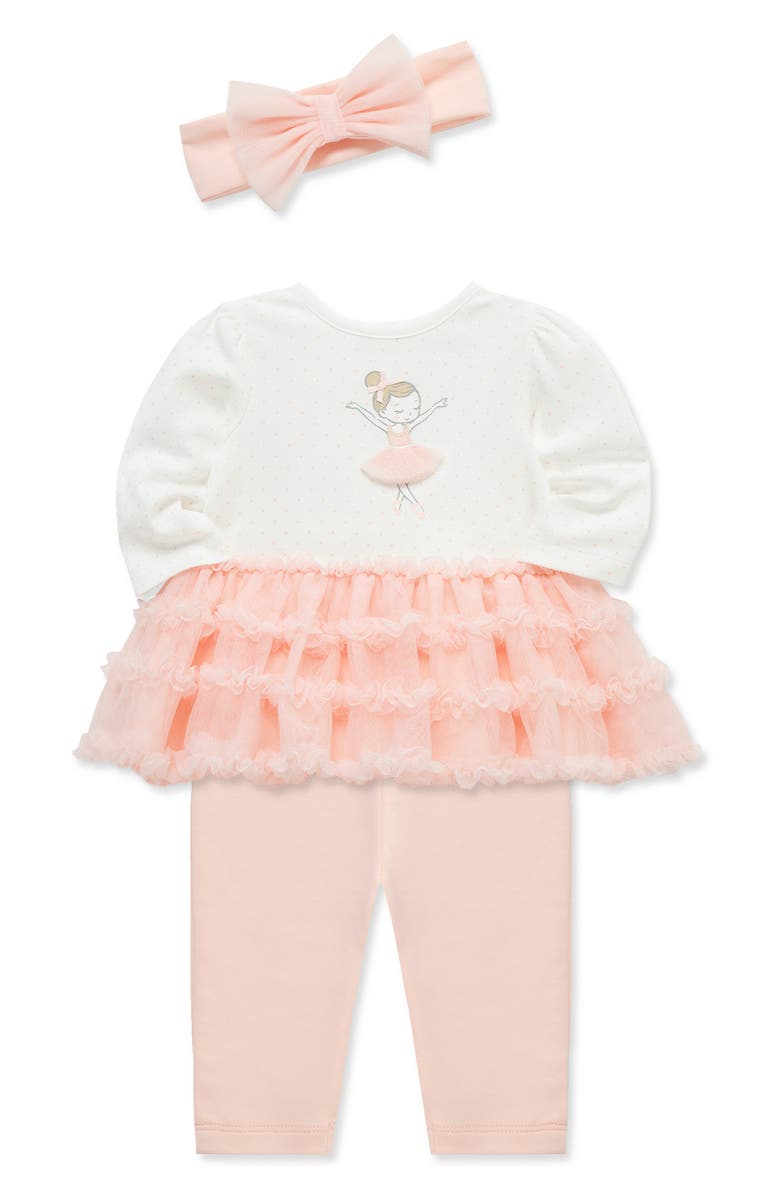 Little Me Ballerina Tutu Top, Leggings & Headband Set, Alternate, color, Pink