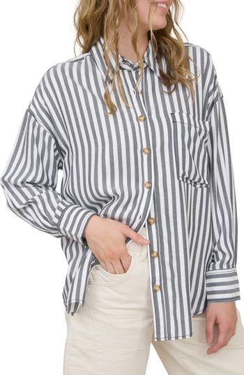 Blu Pepper Stripe Button Down Top In Black