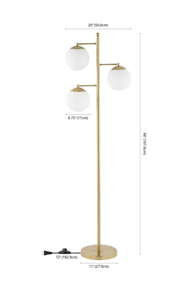 JONATHAN Y Ellie 66" 3-Light Modern Vintage Iron LED Floor Lamp, Brass Gold/White, Alternate, color, Brass Gold