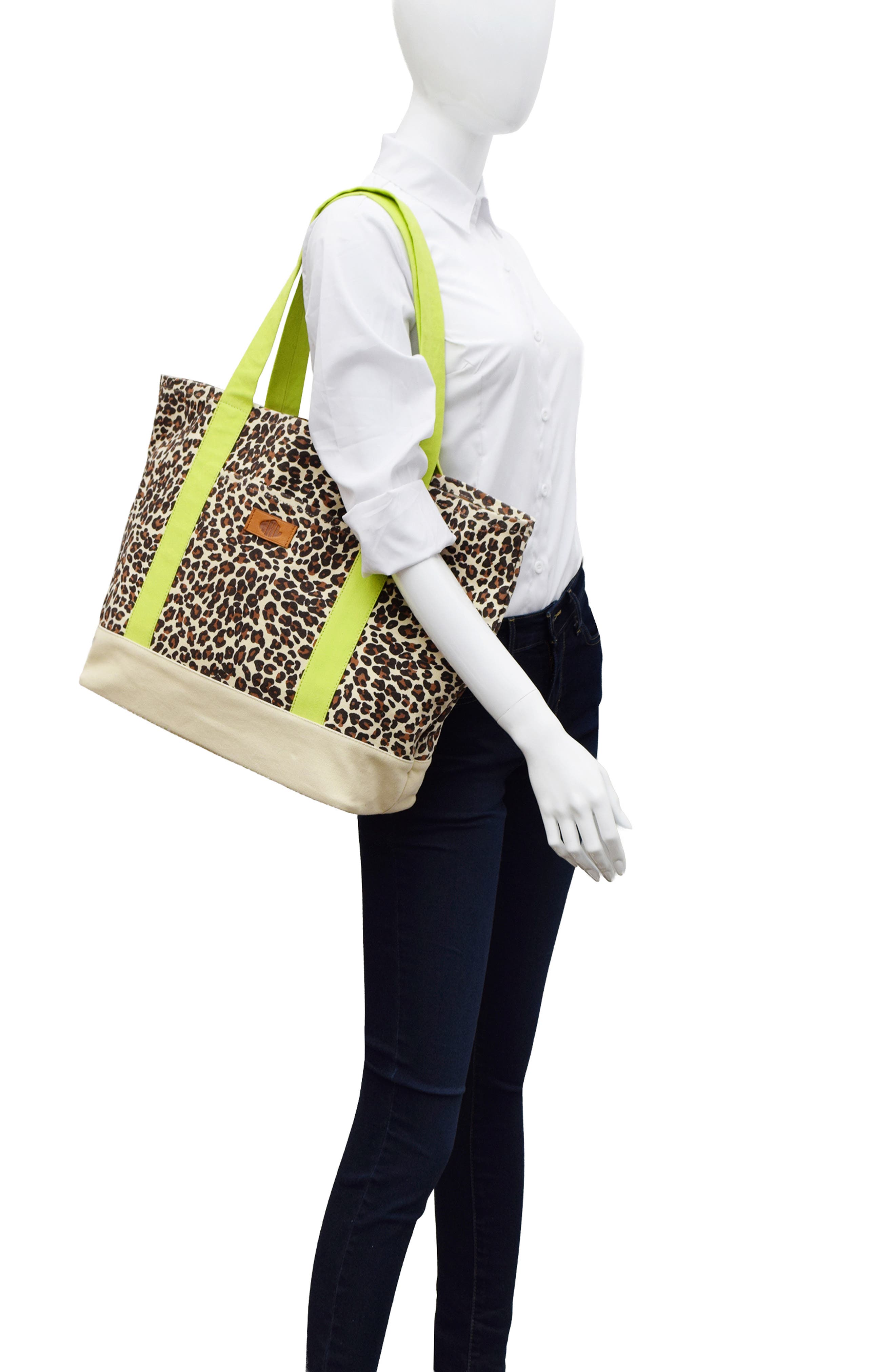New Amsterdam Leatherworks Kylee Canvas Tote, Alternate, color, Leopard/ Citron