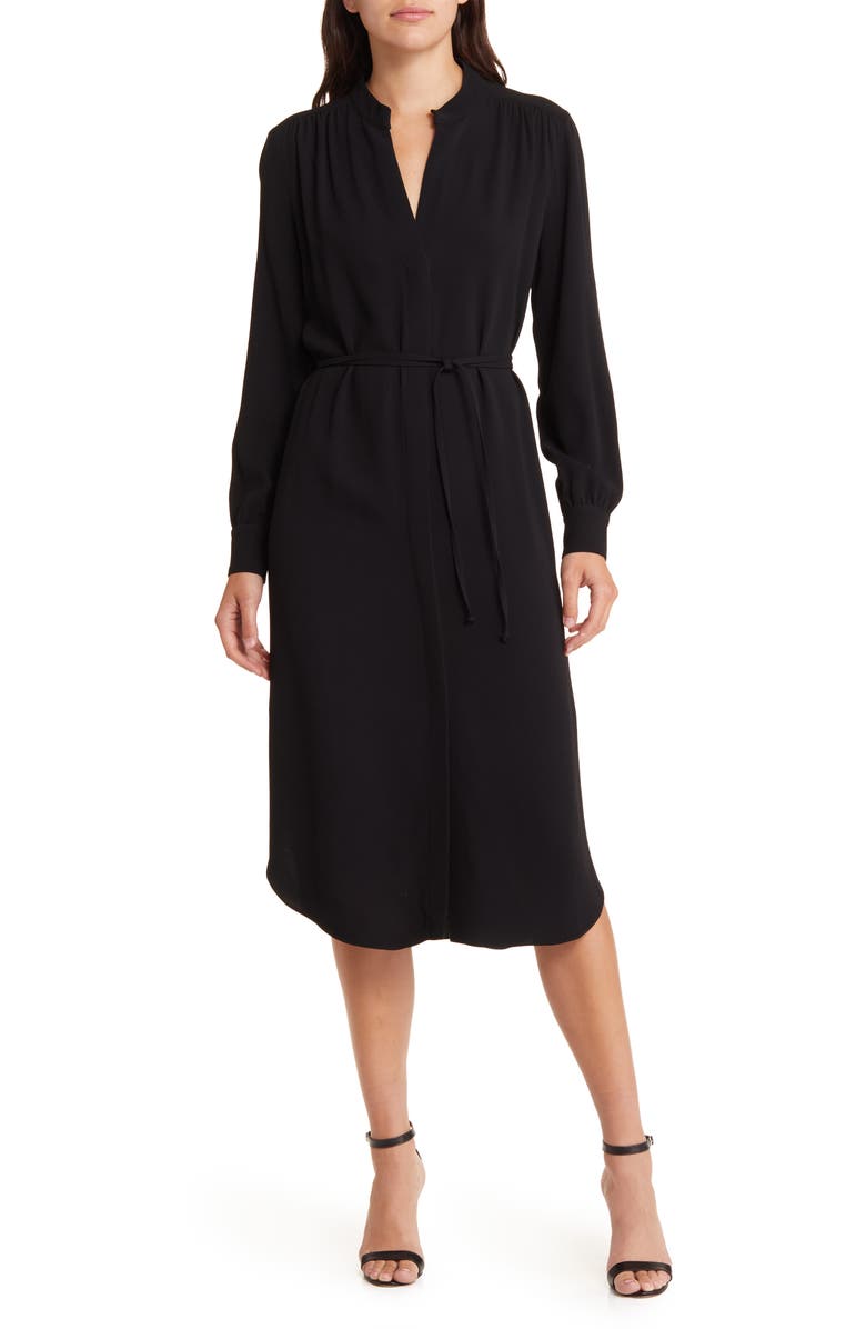 BOSS Dibanora Belted Long Sleeve Shirtdress, Main, color, Blk