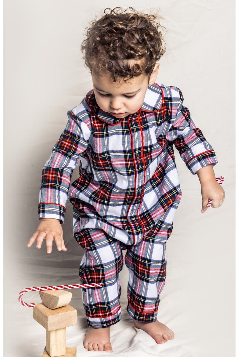Cambridge Balmoral Tartan Plaid Cotton Blend One-Piece Pajamas, Alternate, color, WHITE