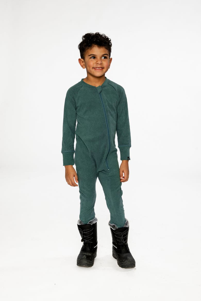 One Piece Fleece Stretch Asymmetric Zipper Thermal Underwear, Alternate, color, Sage Green