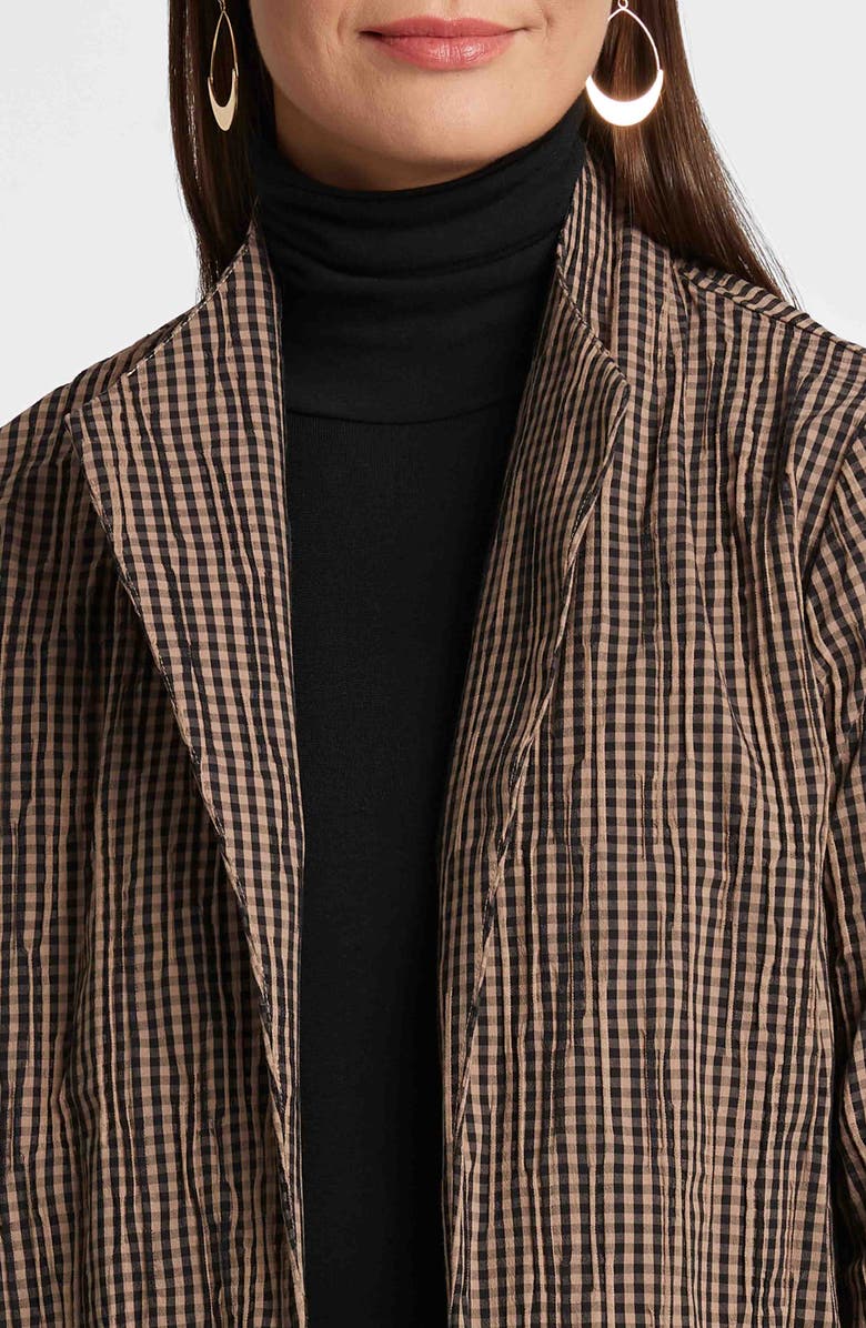 Foxcroft Alana Crinkle Cotton Blend Gingham Jacket, Alternate, color, Almond/ Black