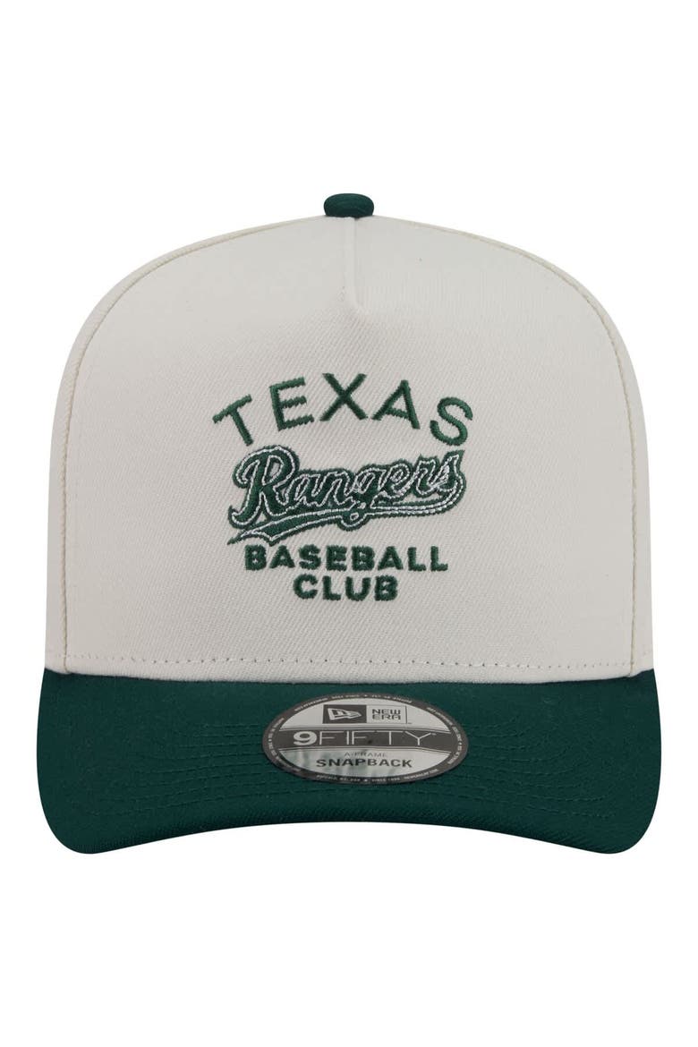 Men's New Era  Cream/Dark Green Texas Rangers Chrome A-Frame 9FIFTY Snapback Hat, Alternate, color, Cream