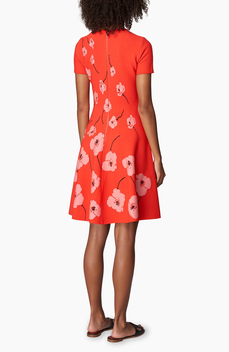 Carolina Herrera Short Sleeve Poppy Fit & Flare Knit Dress, Alternate, color, 