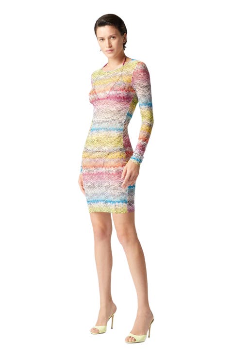 Long-sleeved Dress In Printed Tulle