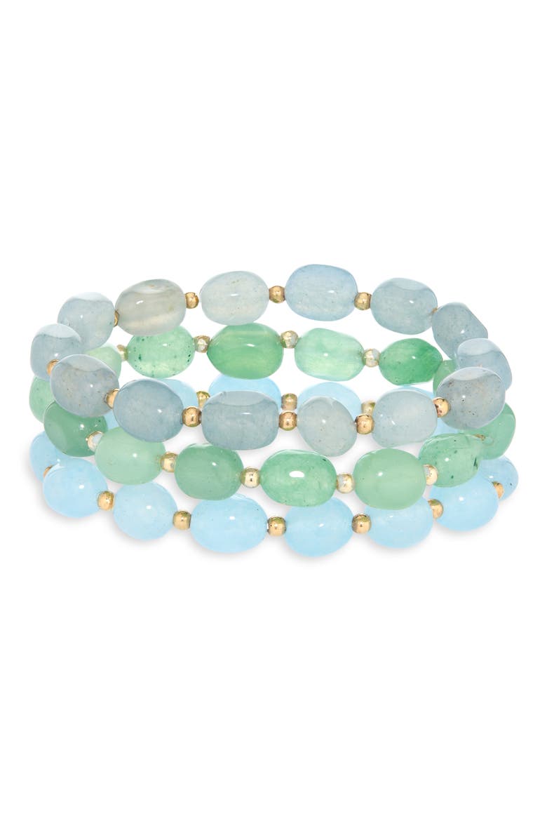 Set of 3 Beaded Stretch Bracelets, Main, color, BLUE/ GREEN