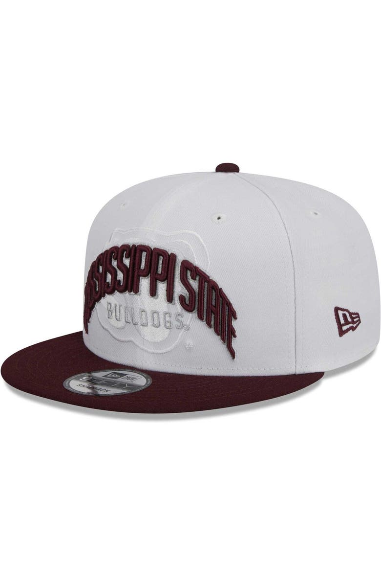 New Era Men's New Era White/Maroon Mississippi State Bulldogs Two-Tone Layer 9FIFTY Snapback Hat, Alternate, color, 