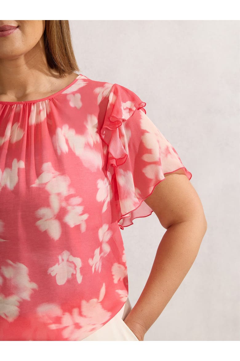 Floral Print Ruffle Overlay Blouse, Alternate, color, Coral