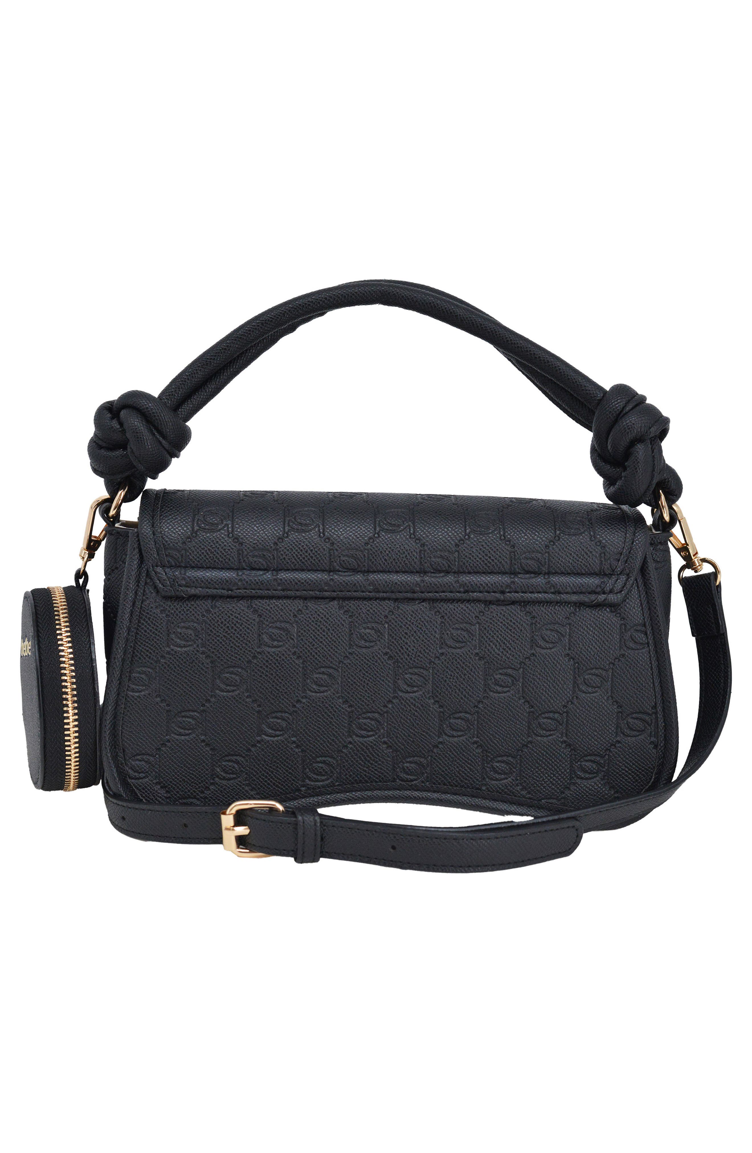 bebe Romina Embossed Satchel with Zip Pouch, Alternate, color, Black