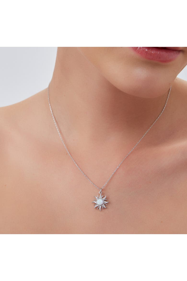 White Opal Sun & Sunburst Necklace in Sterling Silver, Alternate, color, Silver