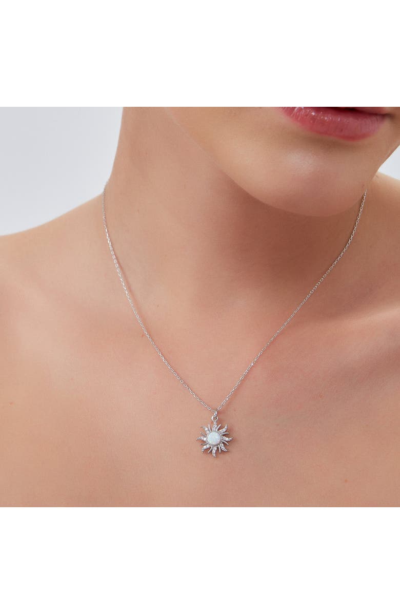 Spero London White Opal Sun & Sunburst Necklace in Sterling Silver, Alternate, color, Silver
