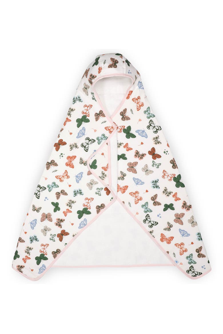 Cotton Muslin & Terry Hooded Towel, Main, color, BUTTERFLIES
