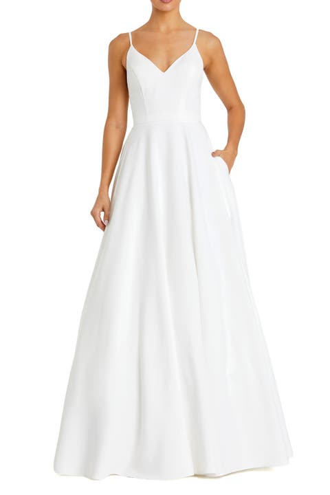 Petite V-Neck Ball Gown with Belted A-Line Skirt