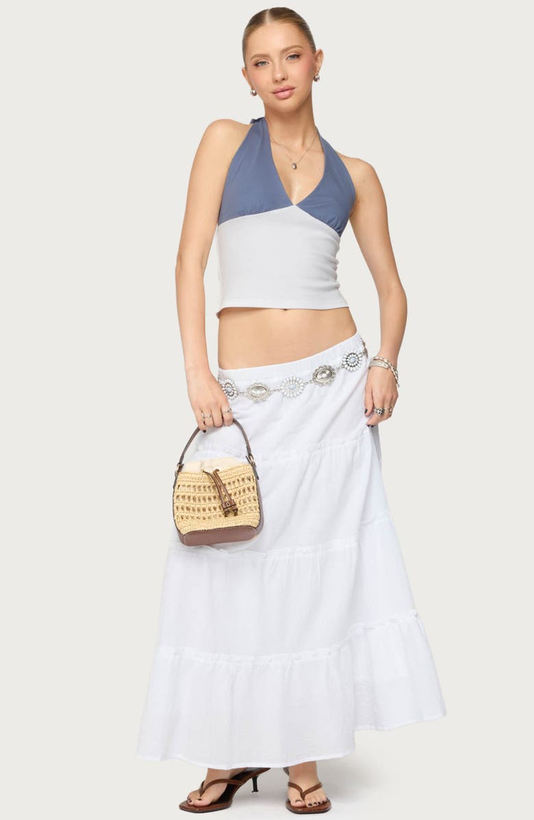 EDIKTED Janna Colorblock Halter Top, Alternate, color, Blue-And-White
