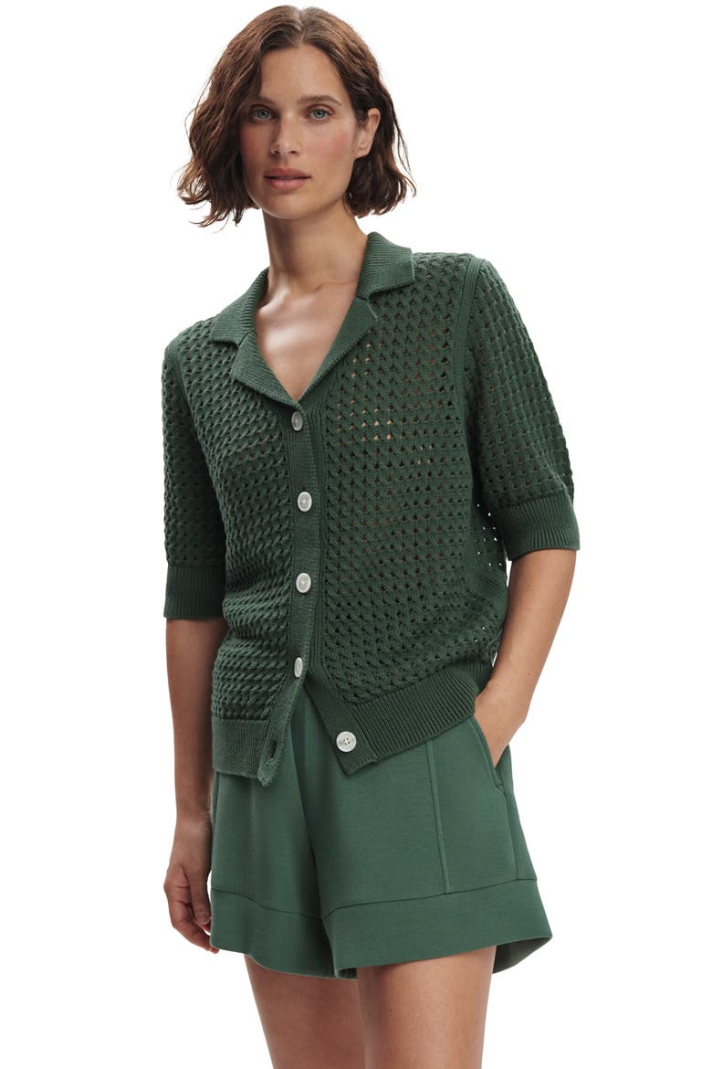 Ellie Open Cable Knit Camp Shirt, Alternate, color, CILANTRO