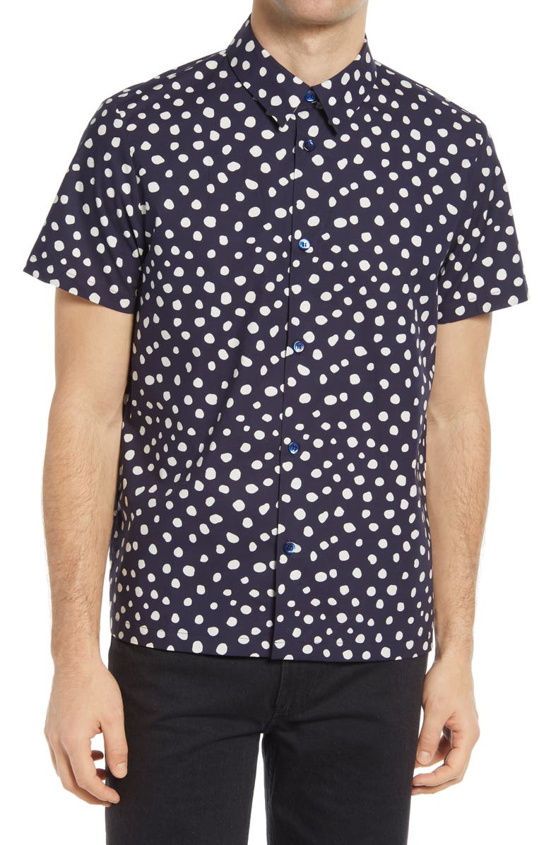 A.P.C. Leandre Dot Print Short Sleeve Button-Up Shirt, Main, color,