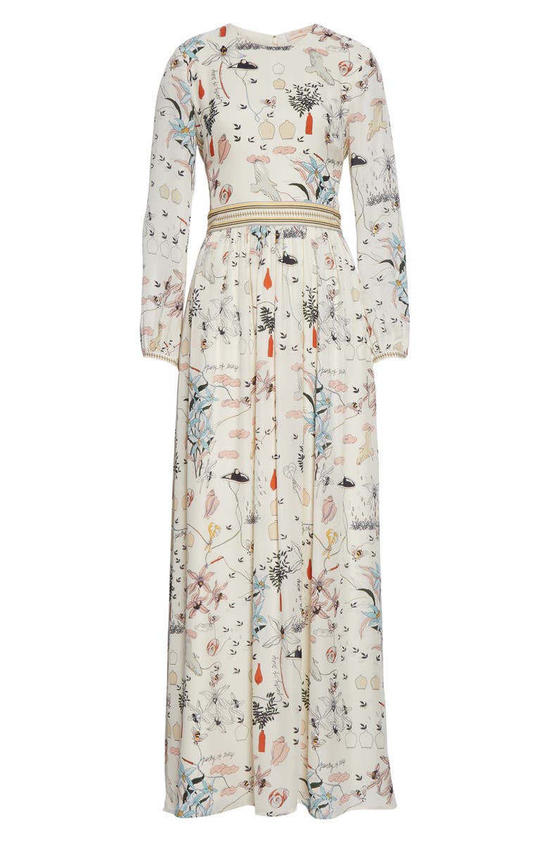 Tory Burch Patchwork Print Long Sleeve Silk Maxi Dress, Alternate, color, 