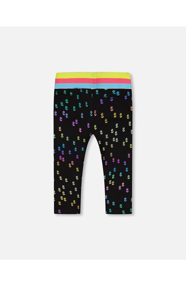 Deux par Deux Girl's Capri Legging Black With Colored Metallic Flower Print, Alternate, color,