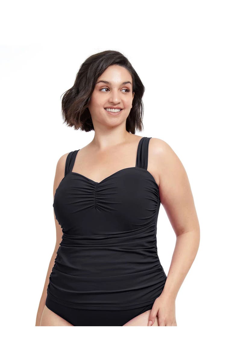 Profile by Gottex Tutti Frutti Plus Size Sweetheart Underwire Tankini Top, Main, color, Black