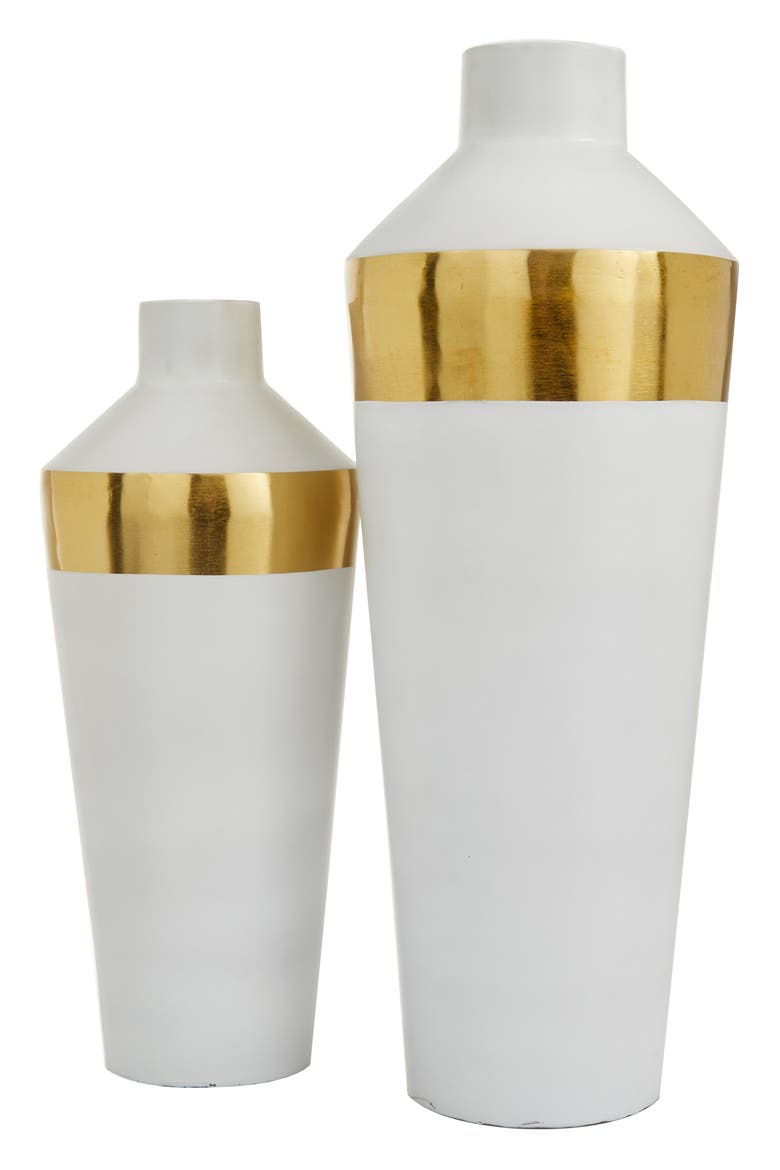 White Metal Vase with Gold Band - Set of 2, Alternate, color, WHITE