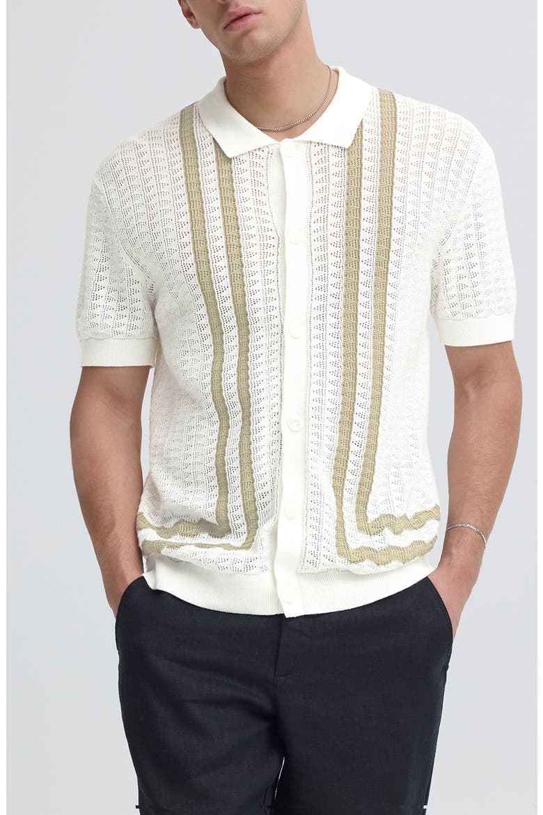 Holla Pointelle Knit Sweater Polo, Main, color, MARSHMALLOW