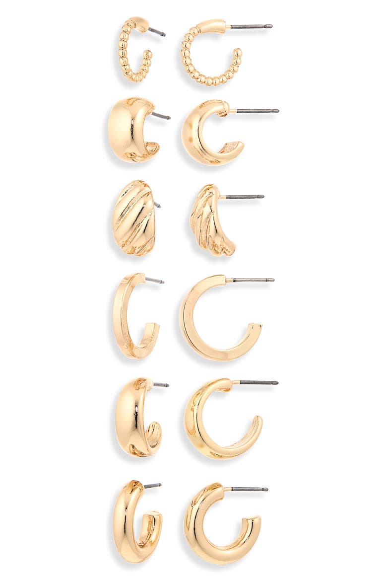 Set of 6 Huggie Hoop Earrings, Main, color, GOLD
