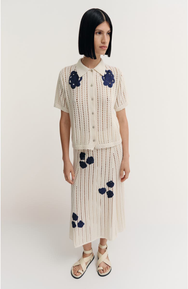 De Loreta Manta Panelled Cotton Blend Midi Skirt, Alternate, color, White