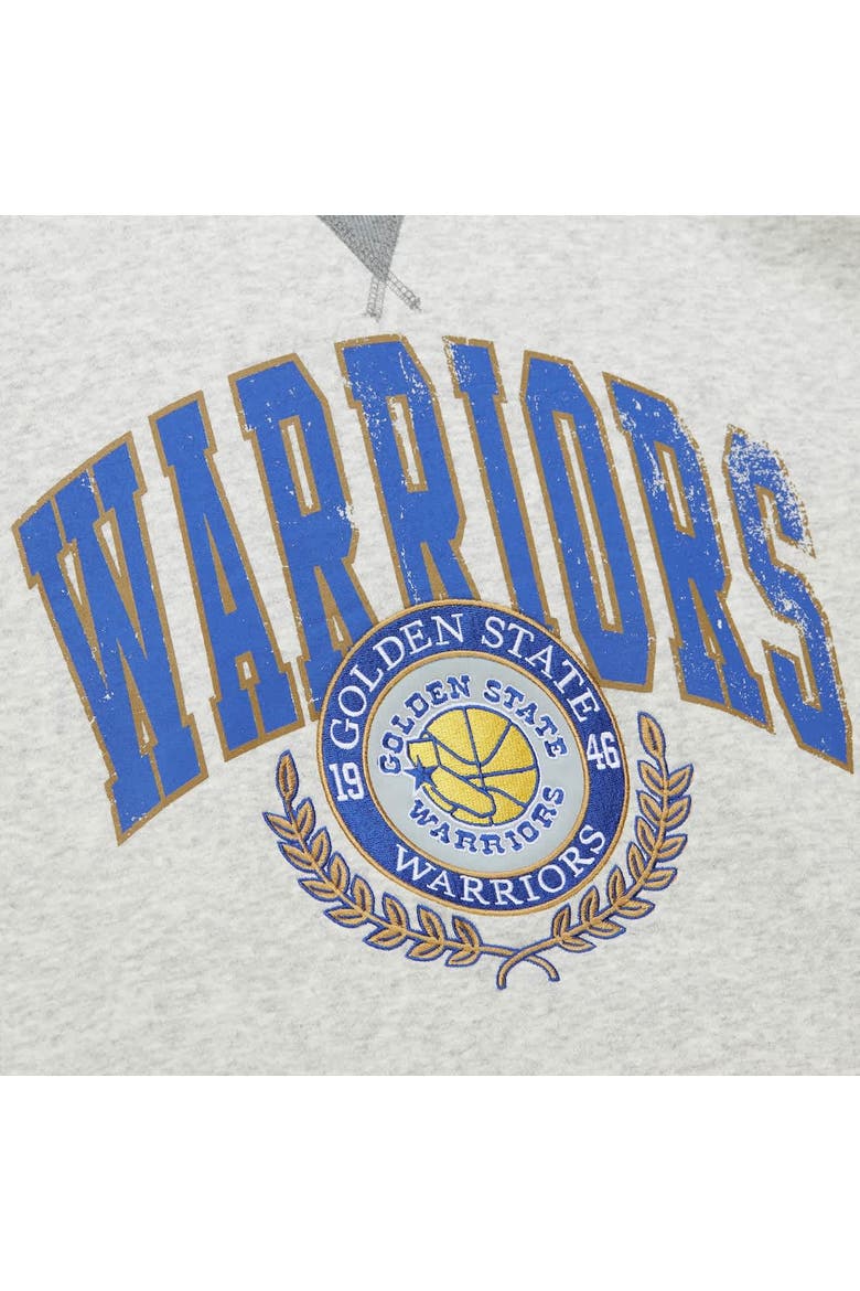 Men's Mitchell & Ness Heather Gray Golden State Warriors  Vintage Logo Pullover Sweatshirt, Alternate, color, Heather Gray