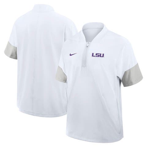 Men's Nike White LSU Tigers 2025 Sideline Short Sleeve Quarter-Zip Coach Jacket