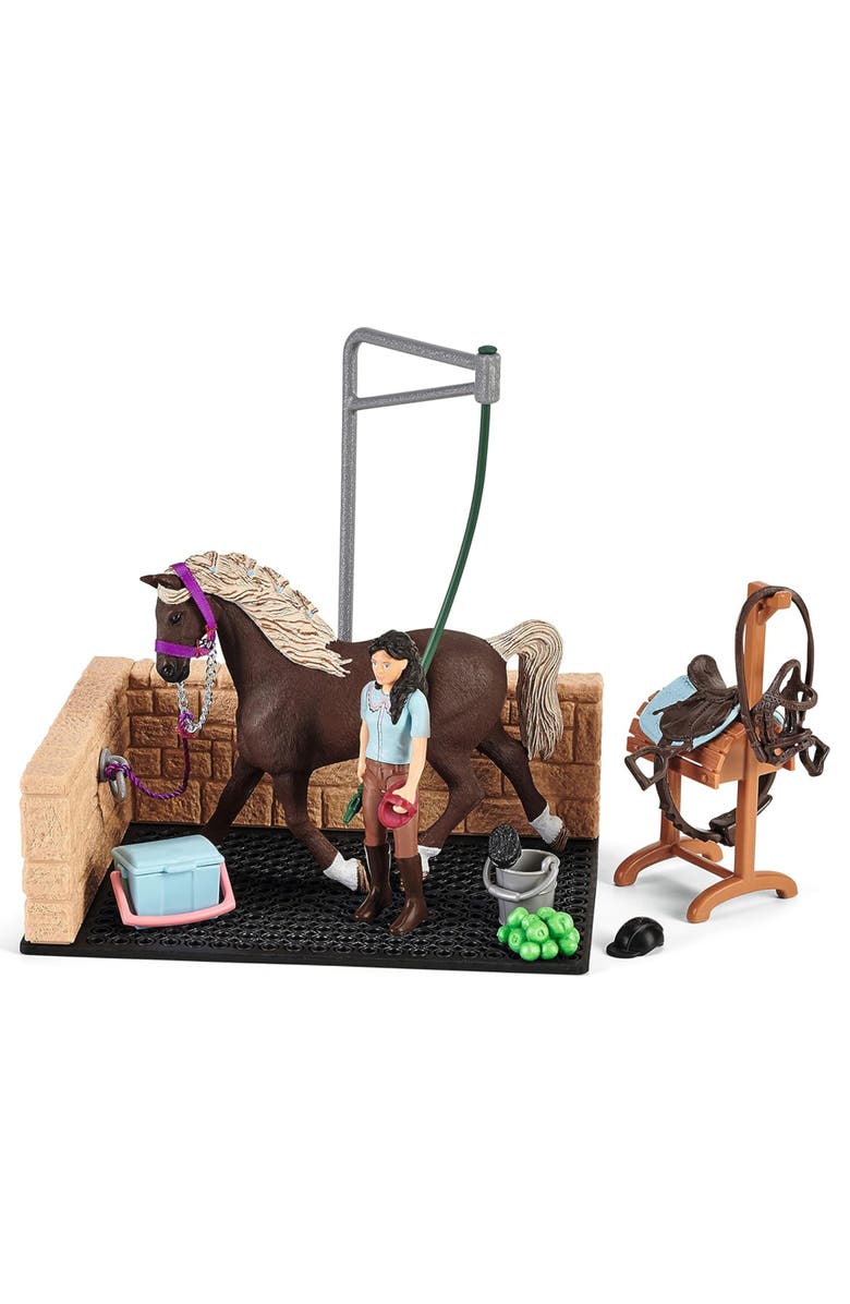 Schleich Horse Club Washing Area with Emily and Luna, 19 Piece Playset, Kids, Alternate, color, Multicolored