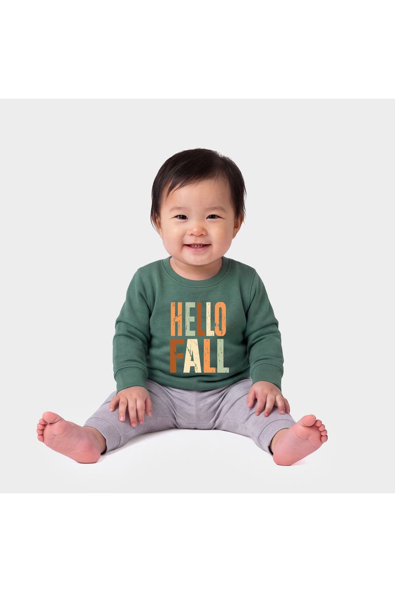 Hello Fall Autumn Colors Infant Crew Fleece Sweatshirt, Alternate, color, Blue Spruce