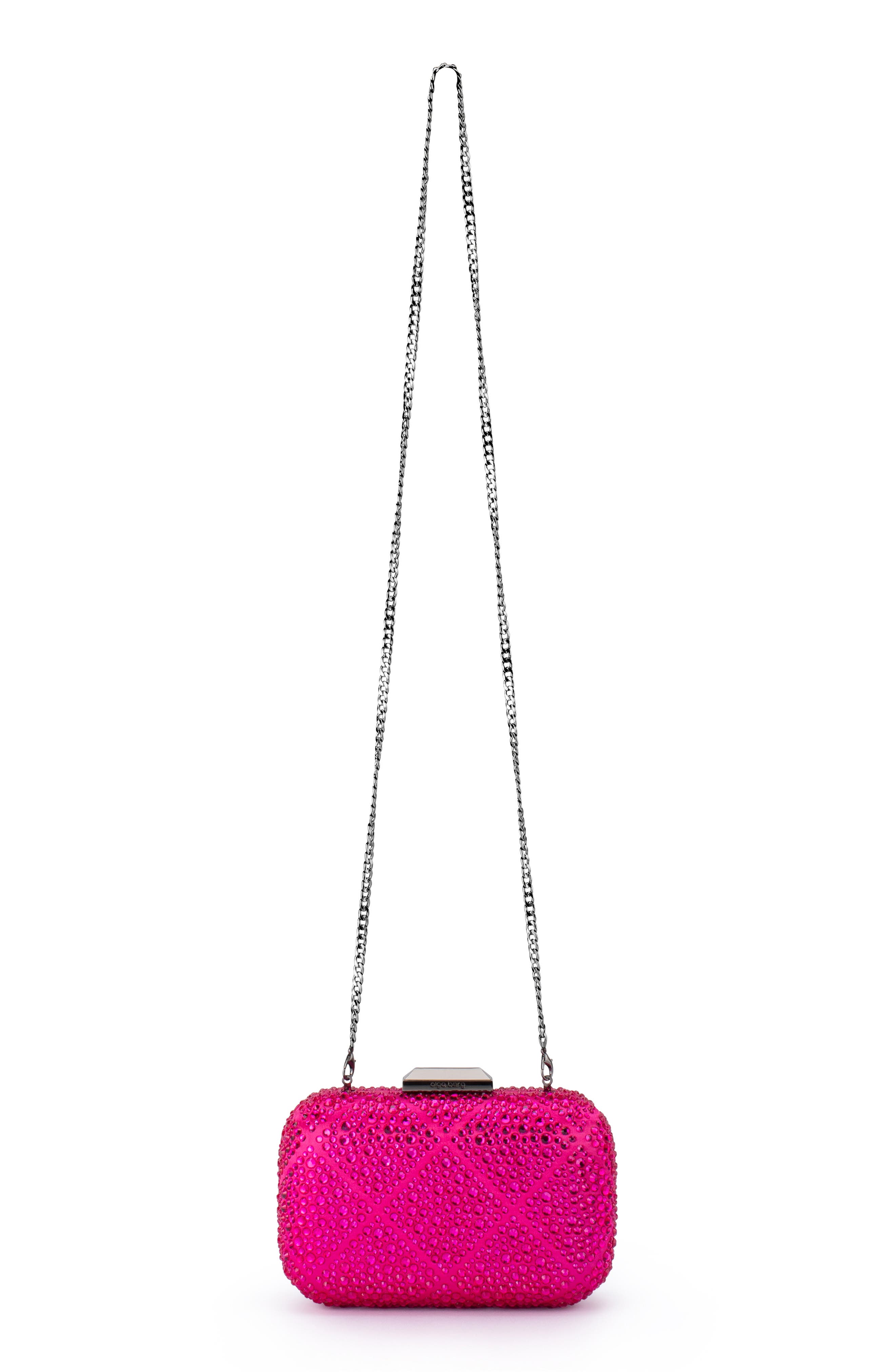 Olga Berg Keren Crystal Hotfix Frame Clutch, Alternate, color, Fuchsia